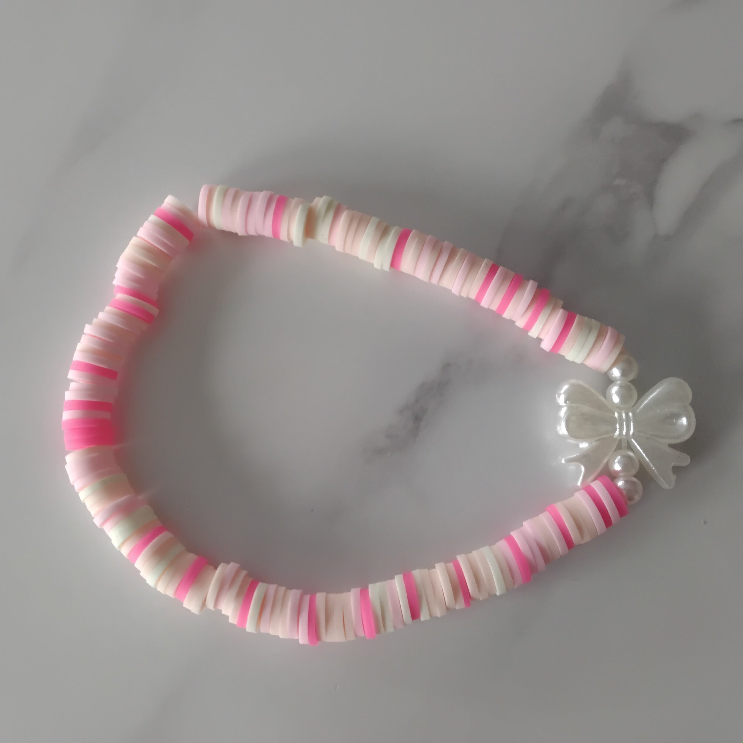 Pink and bows clay bead bracelet!