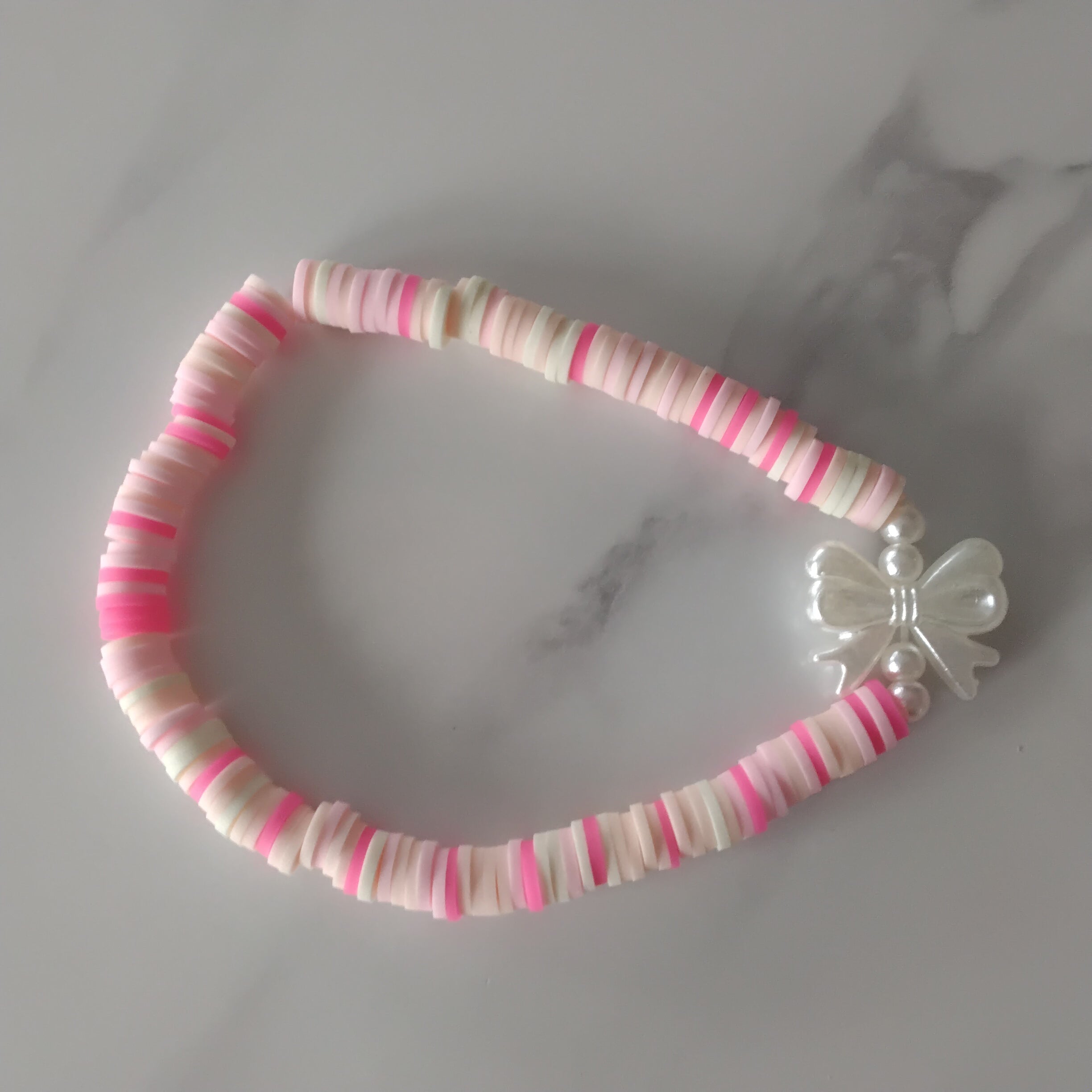 Pink and bows clay bead bracelet!