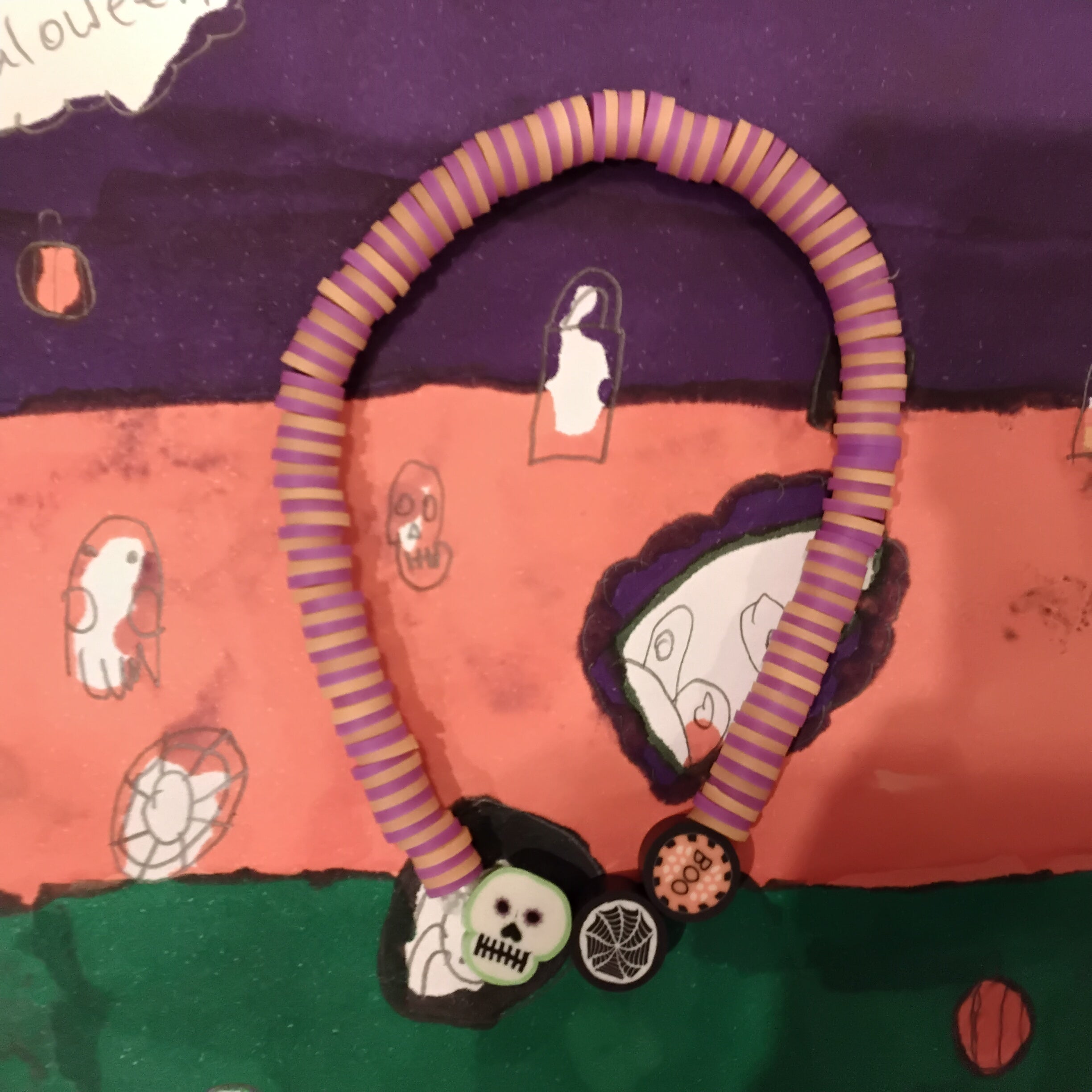Orange and purple Halloween clay bead bracelet