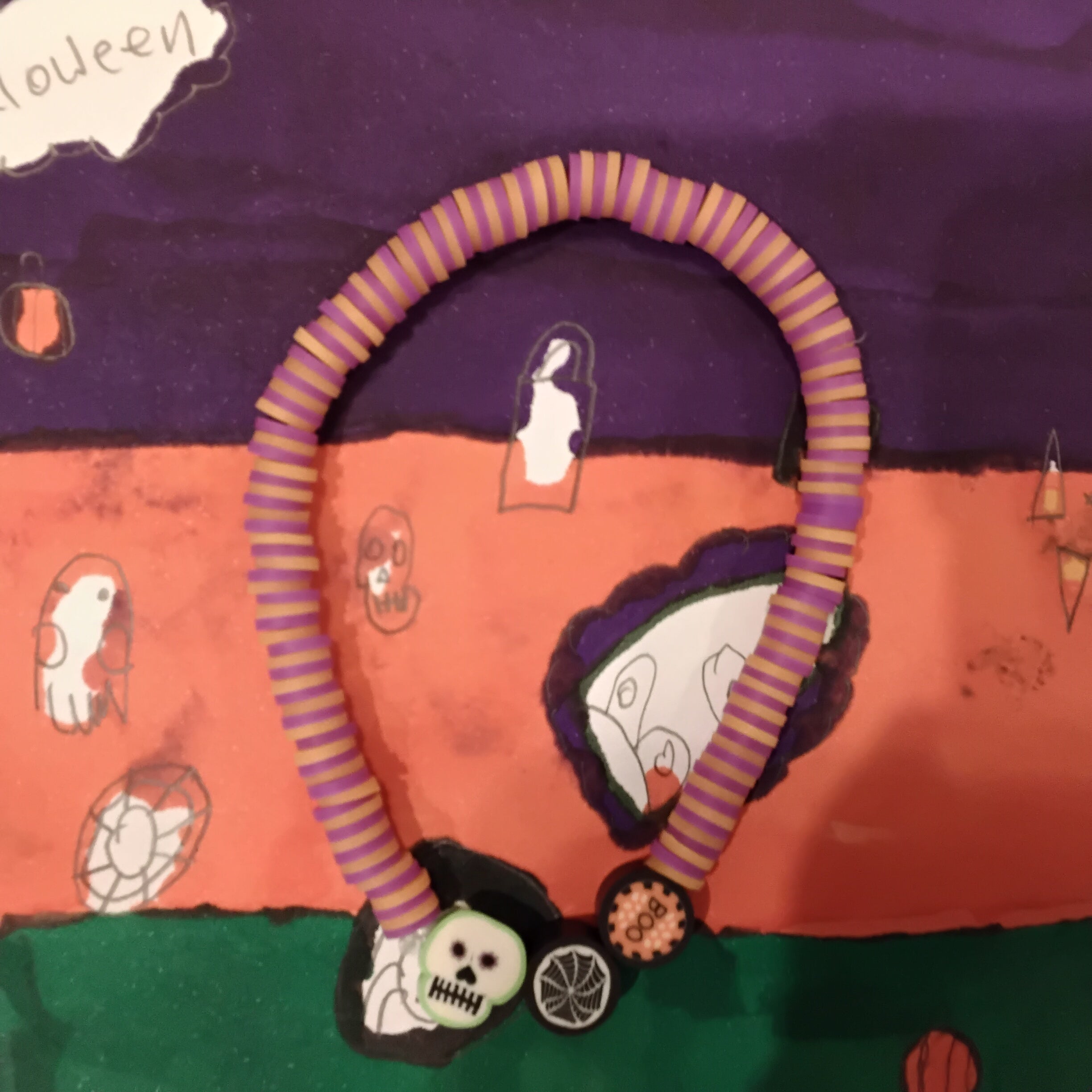 Orange and purple Halloween clay bead bracelet