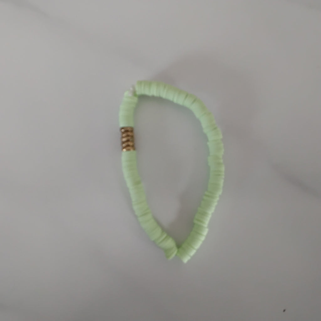 Green with gold clay bead bracelet