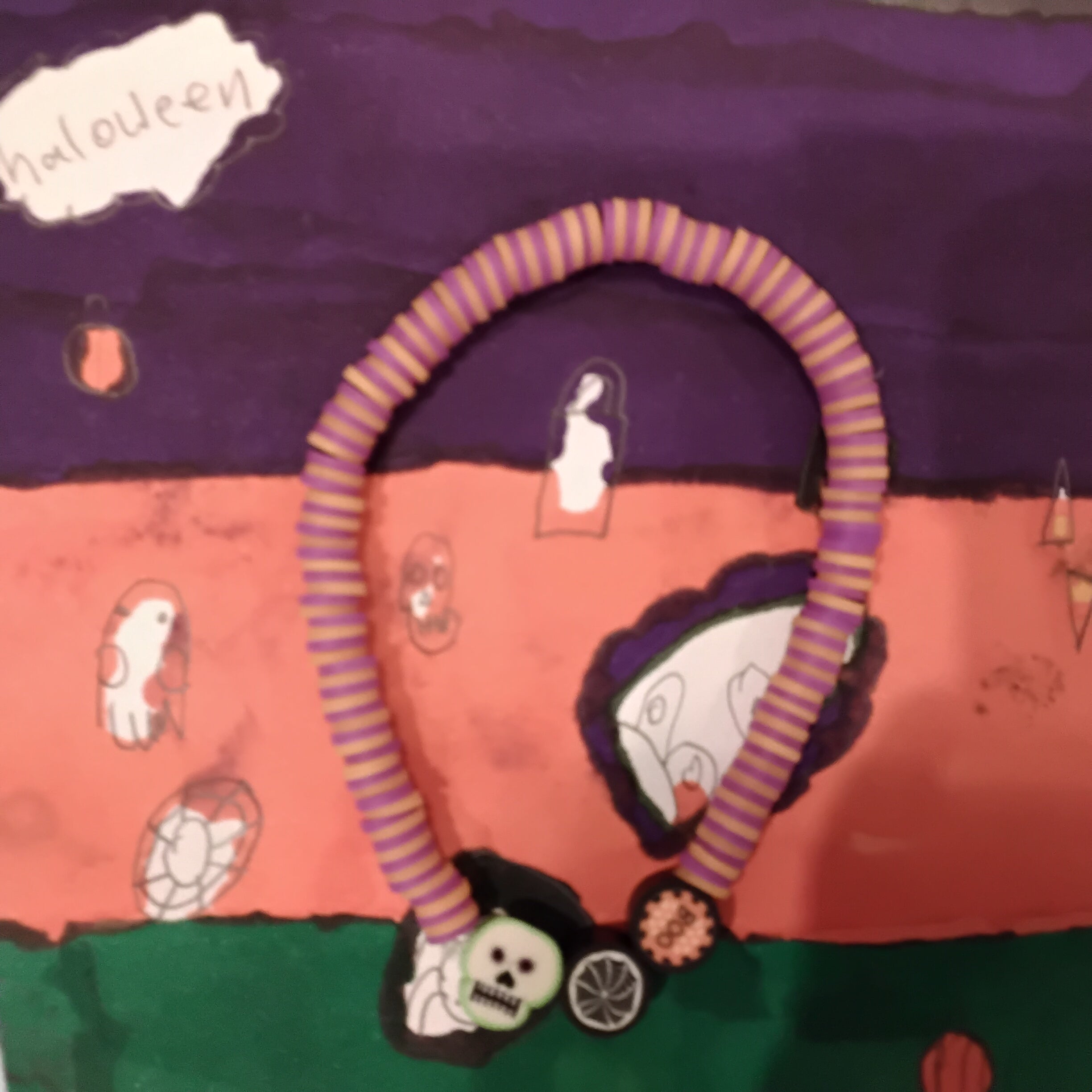 Orange and purple Halloween clay bead bracelet