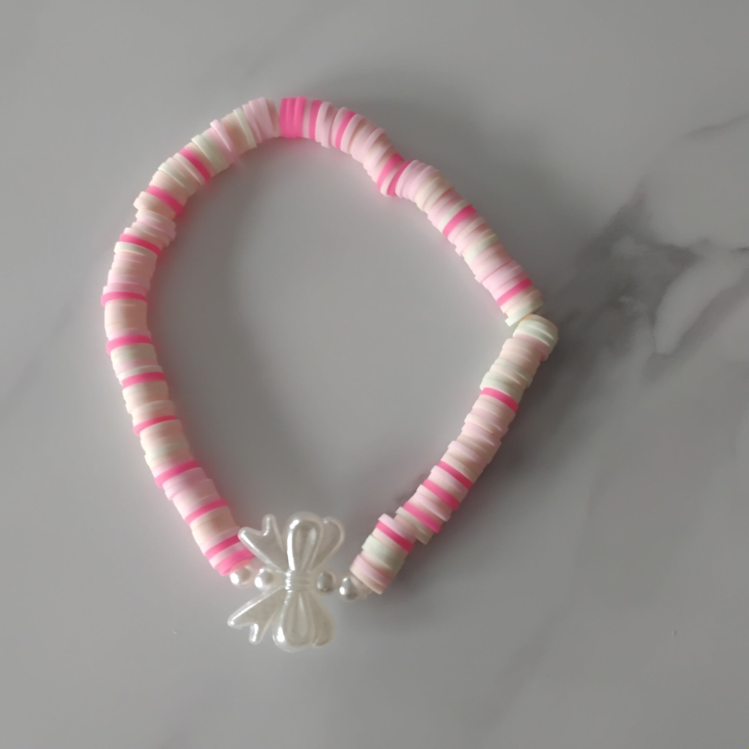 Pink and bows clay bead bracelet!